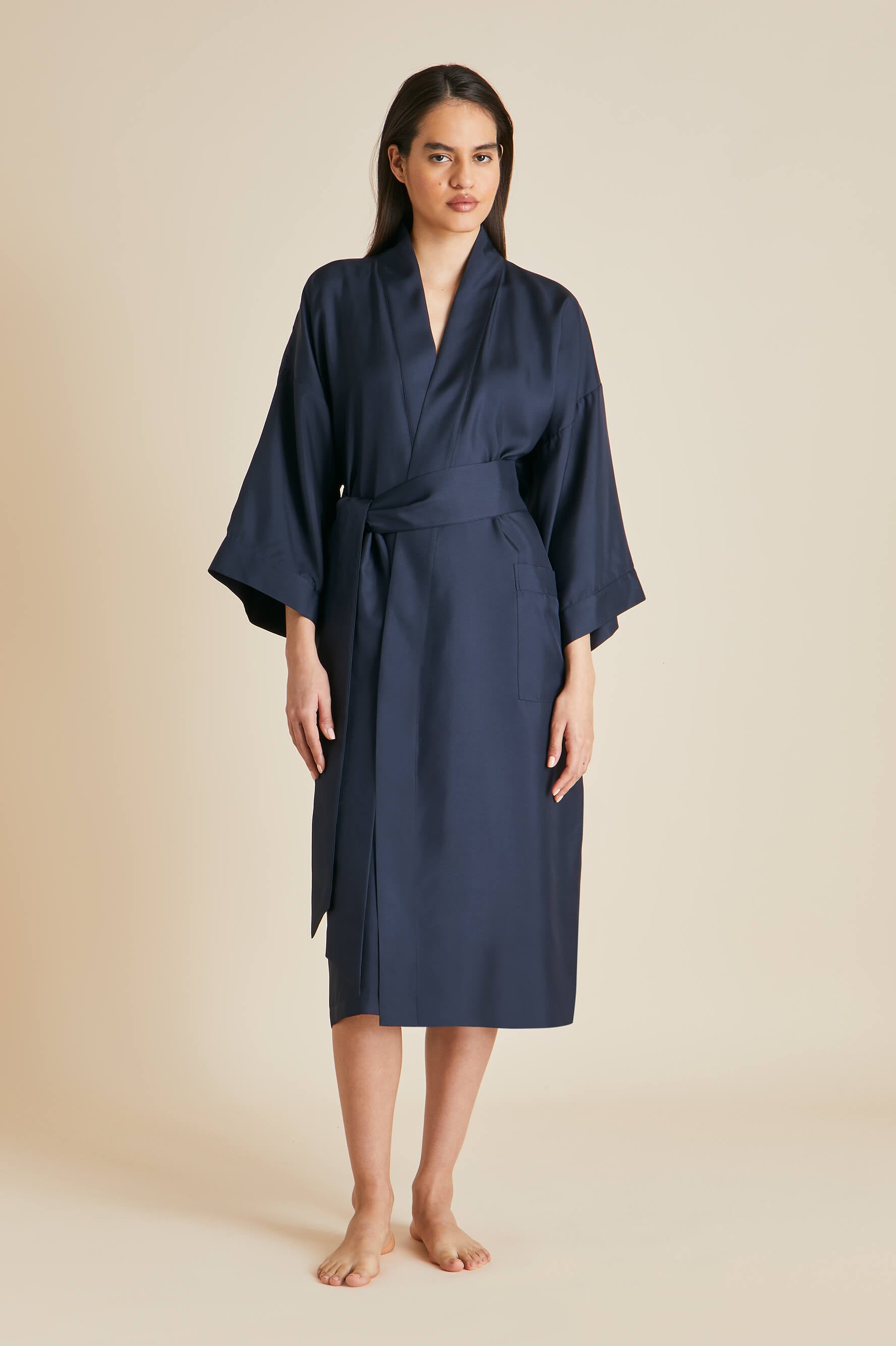 Shop Olivia Von Halle Sabine Navy Robe In Silk Twill