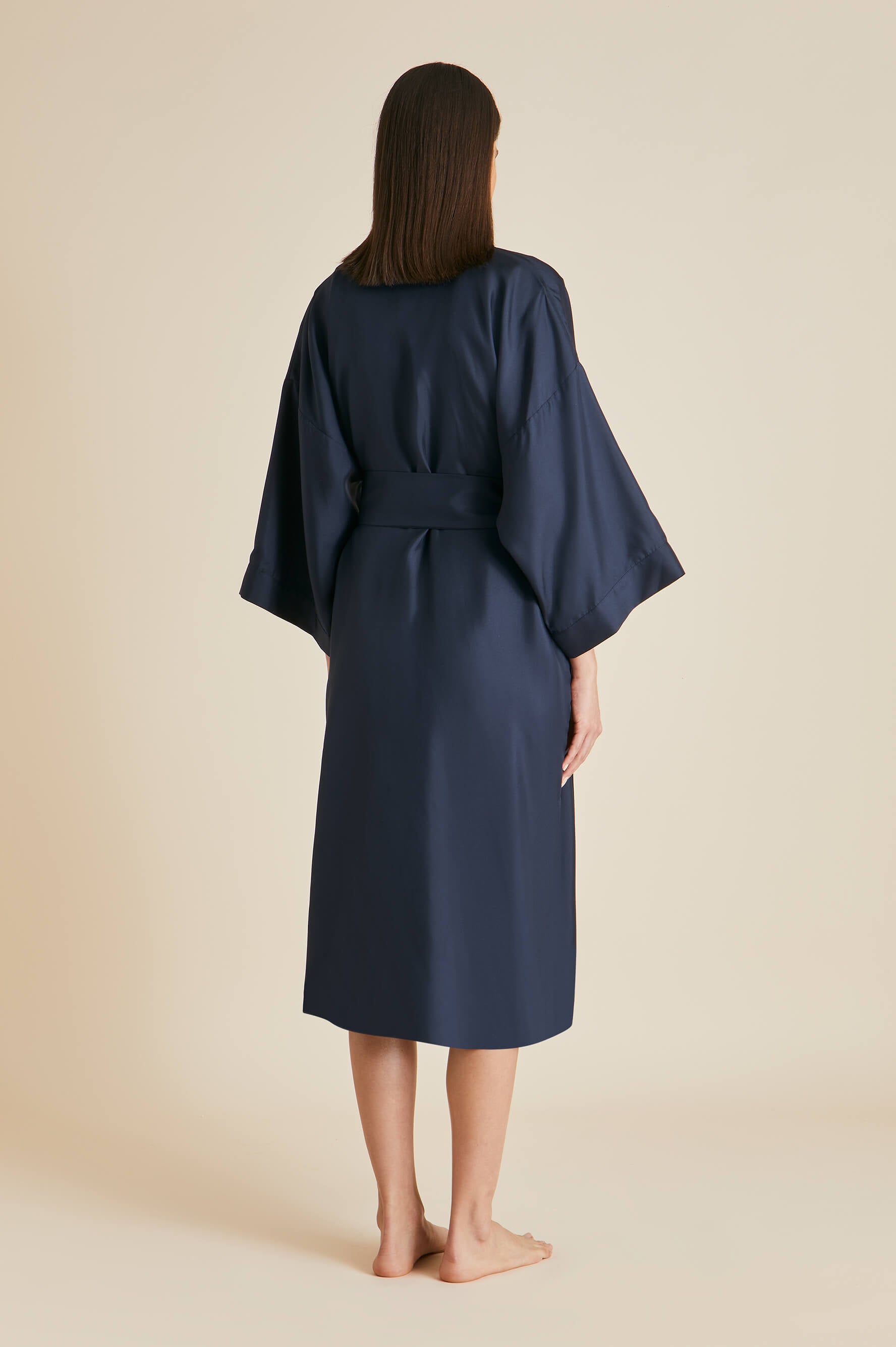 Shop Olivia Von Halle Sabine Navy Robe In Silk Twill