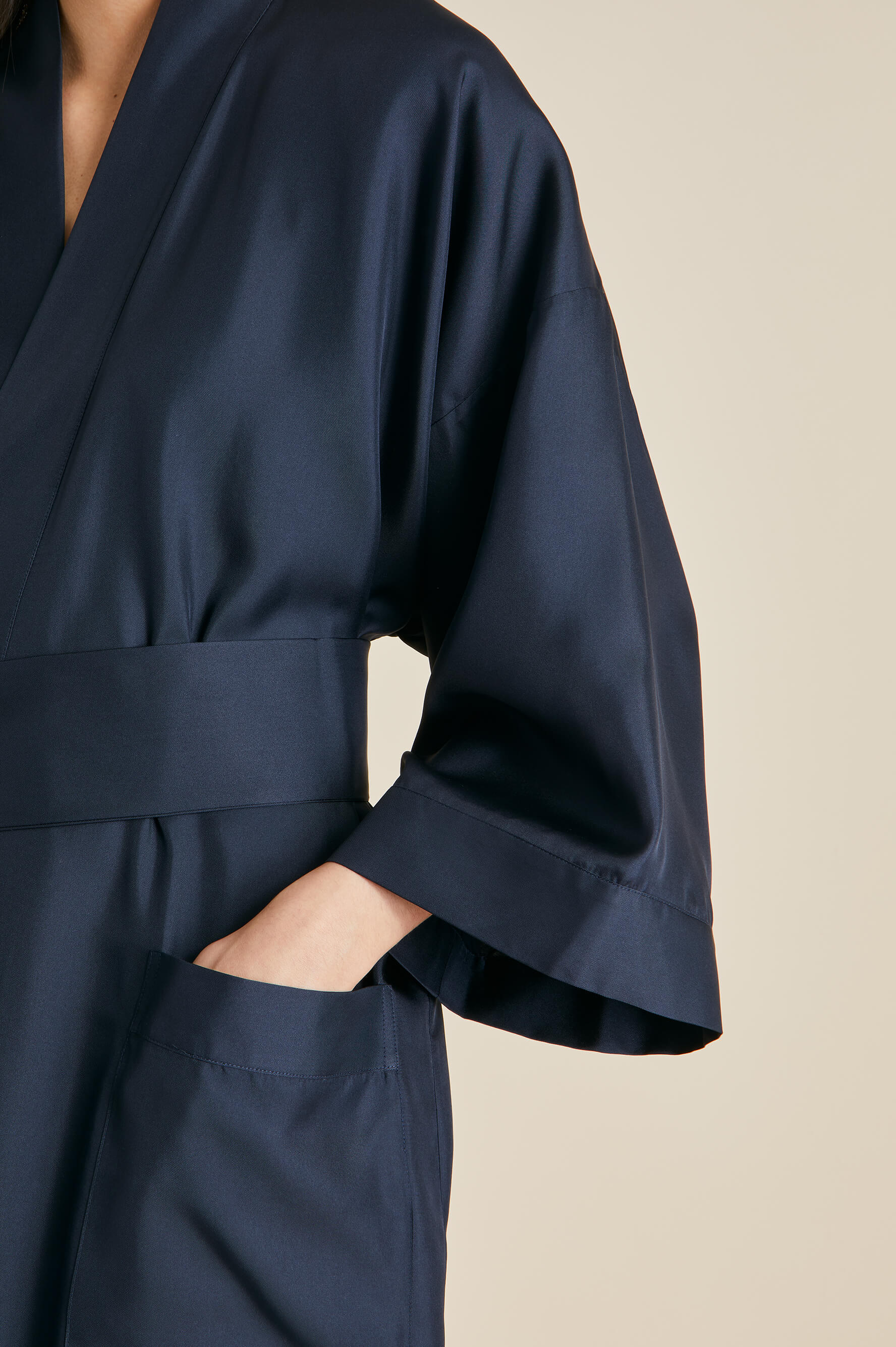 Shop Olivia Von Halle Sabine Navy Robe In Silk Twill