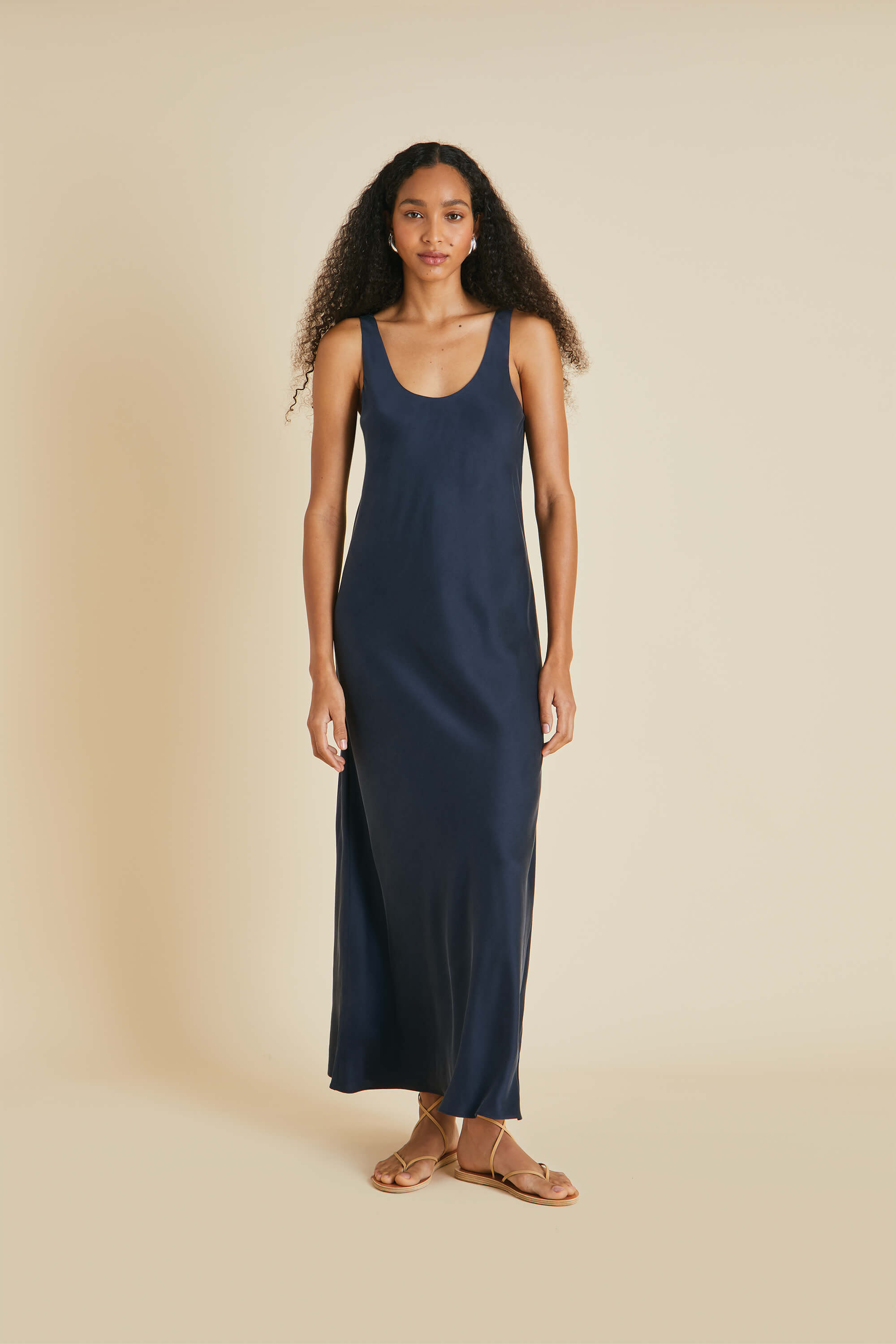 Shop Olivia Von Halle Dali Navy Slip Dress In Sandwashed Silk