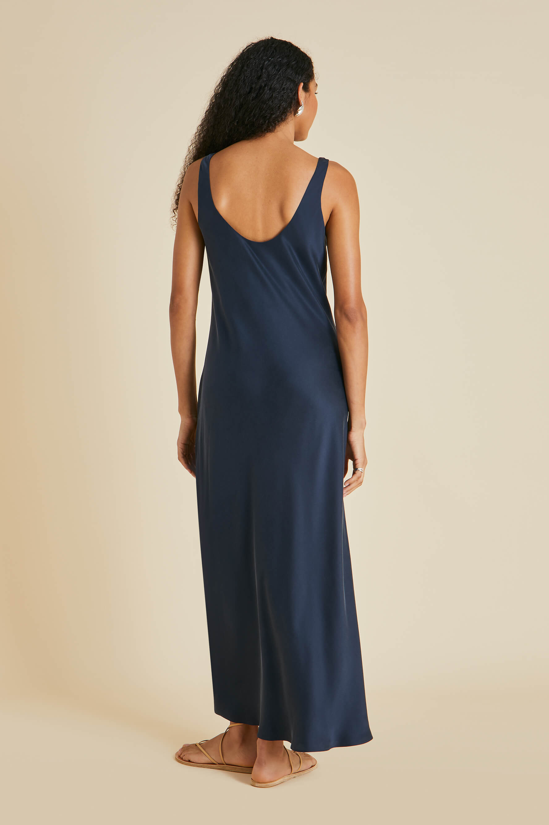Shop Olivia Von Halle Dali Navy Slip Dress In Sandwashed Silk