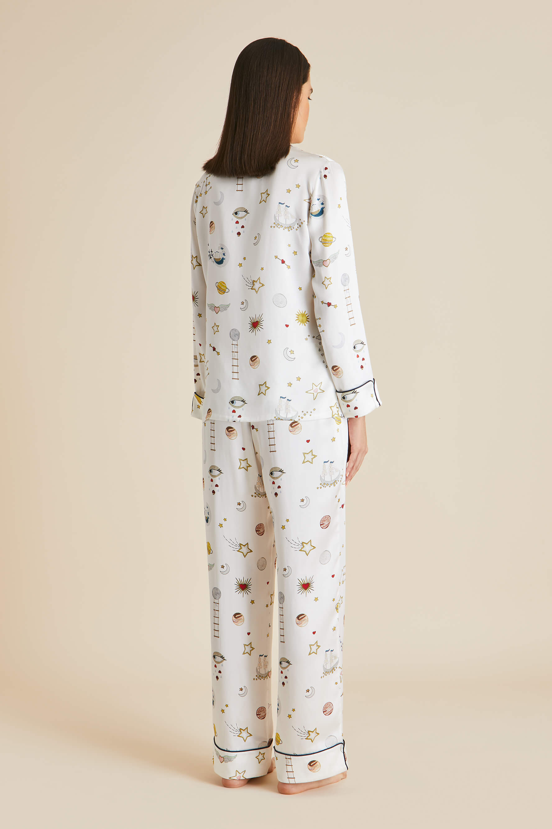 Shop Olivia Von Halle Lila Love Ivory Pyjamas In Silk Satin