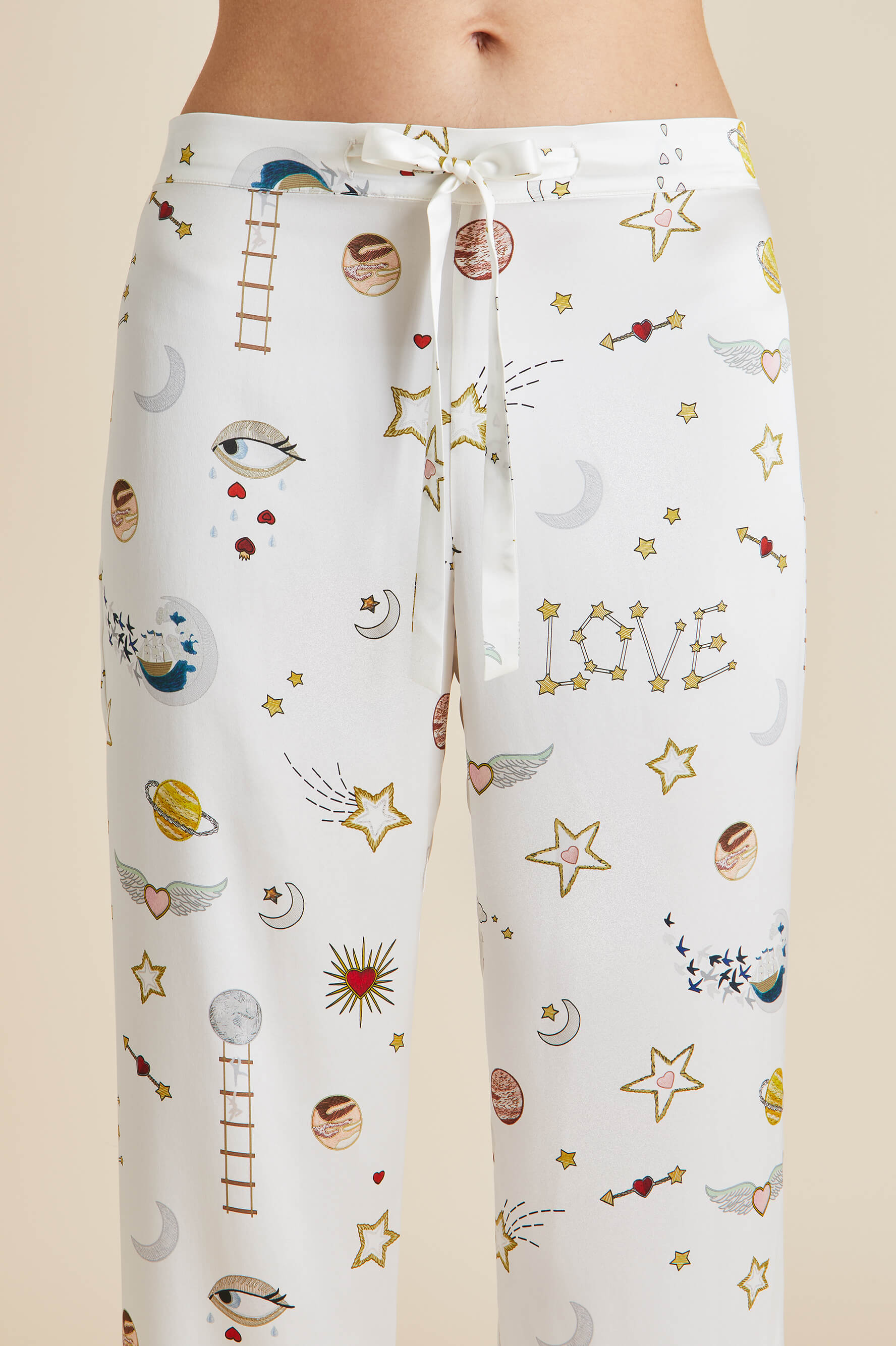 Shop Olivia Von Halle Lila Love Ivory Pyjamas In Silk Satin