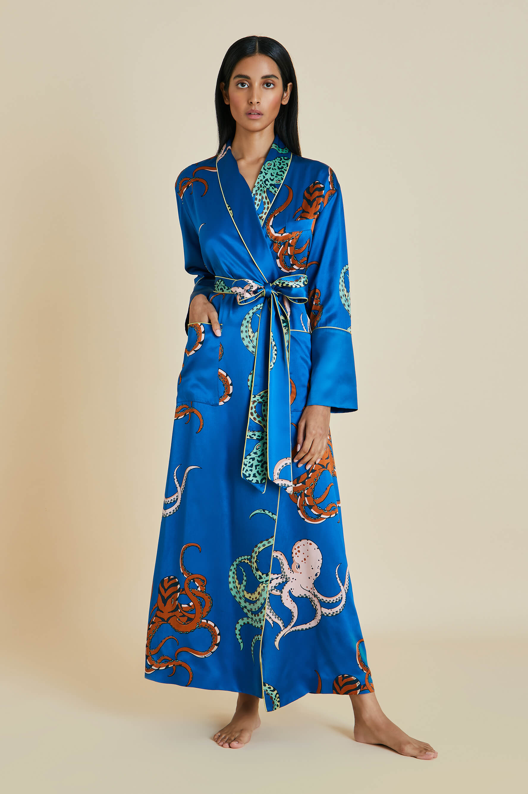 Olivia Von Halle Capability Azzuro Silk Satin Robe | ModeSens