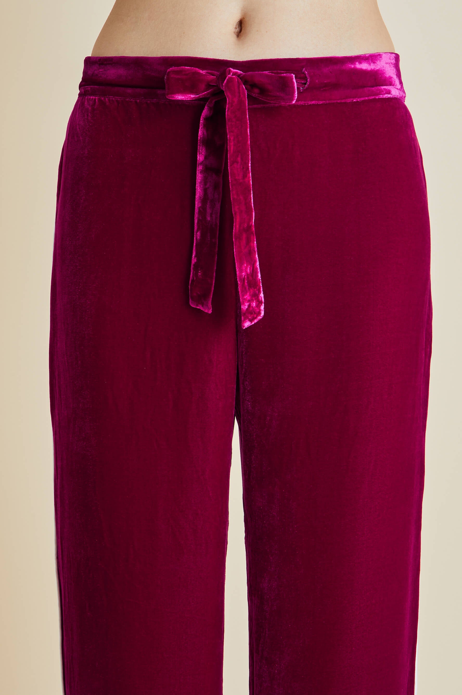 Olivia Von Halle Coco Piped Velvet Pajama Set In Berry | ModeSens