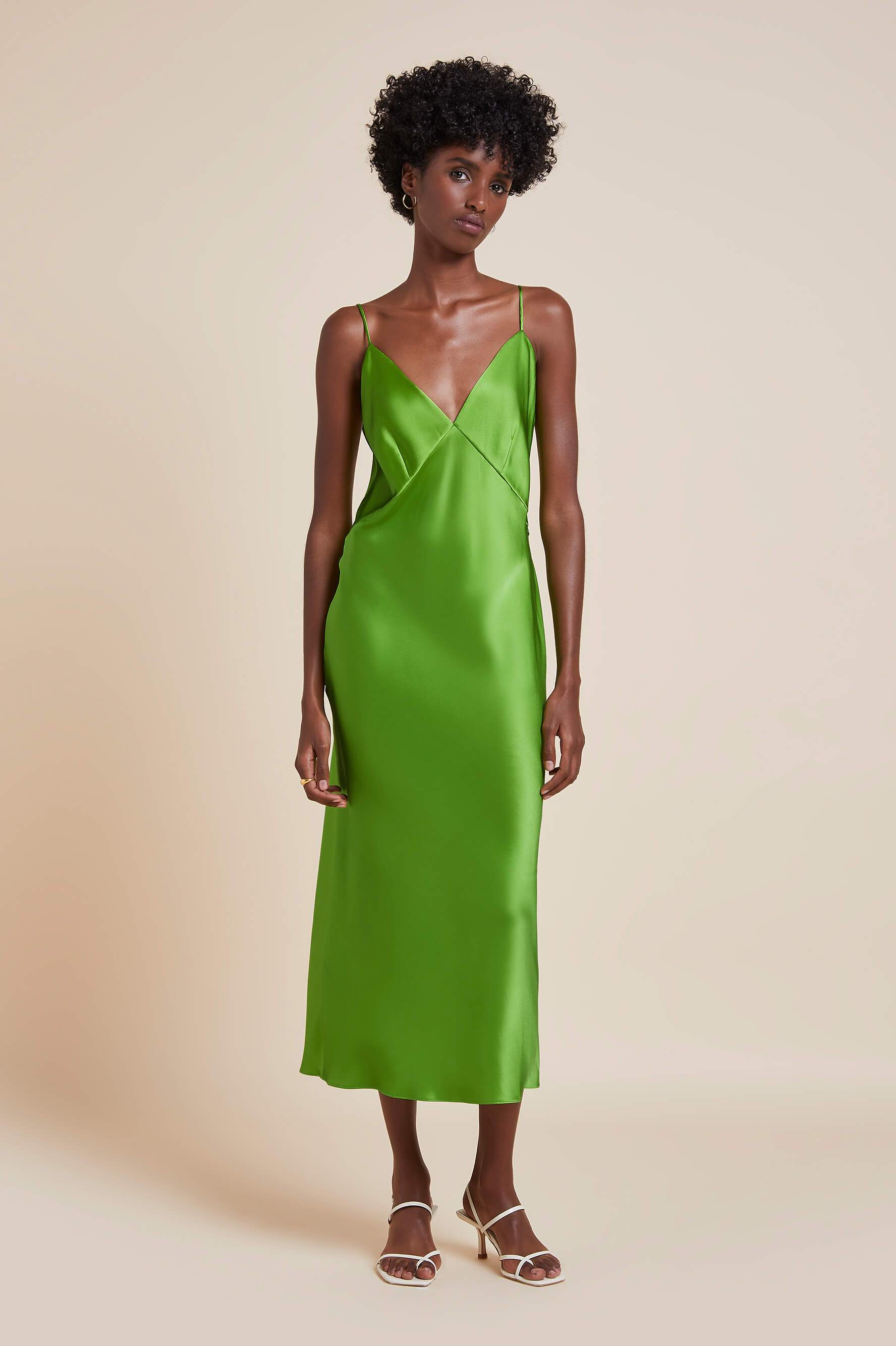 silk slip dress green