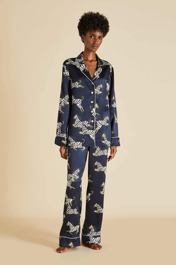 Women's Navy Tiger Jersey Cotton PJ, Ladies Pyjama Set – OLIVIA ROCCO