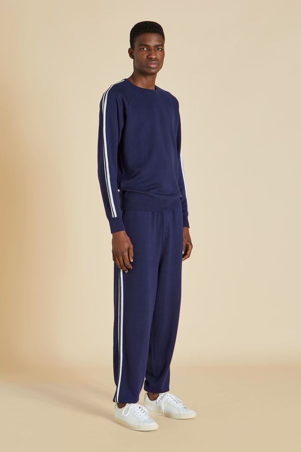 Men's Navy Pure Silk Pyjamas