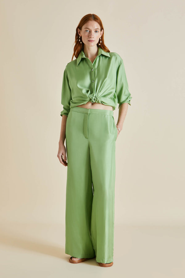 Sophia pyjamas - Set of trousers and top in green silk Paon