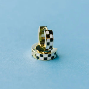 Black White Check Huggies Earrings - Pitter Patter