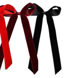 Black Velvet & Satin Long Tail Bow - Pitter Patter