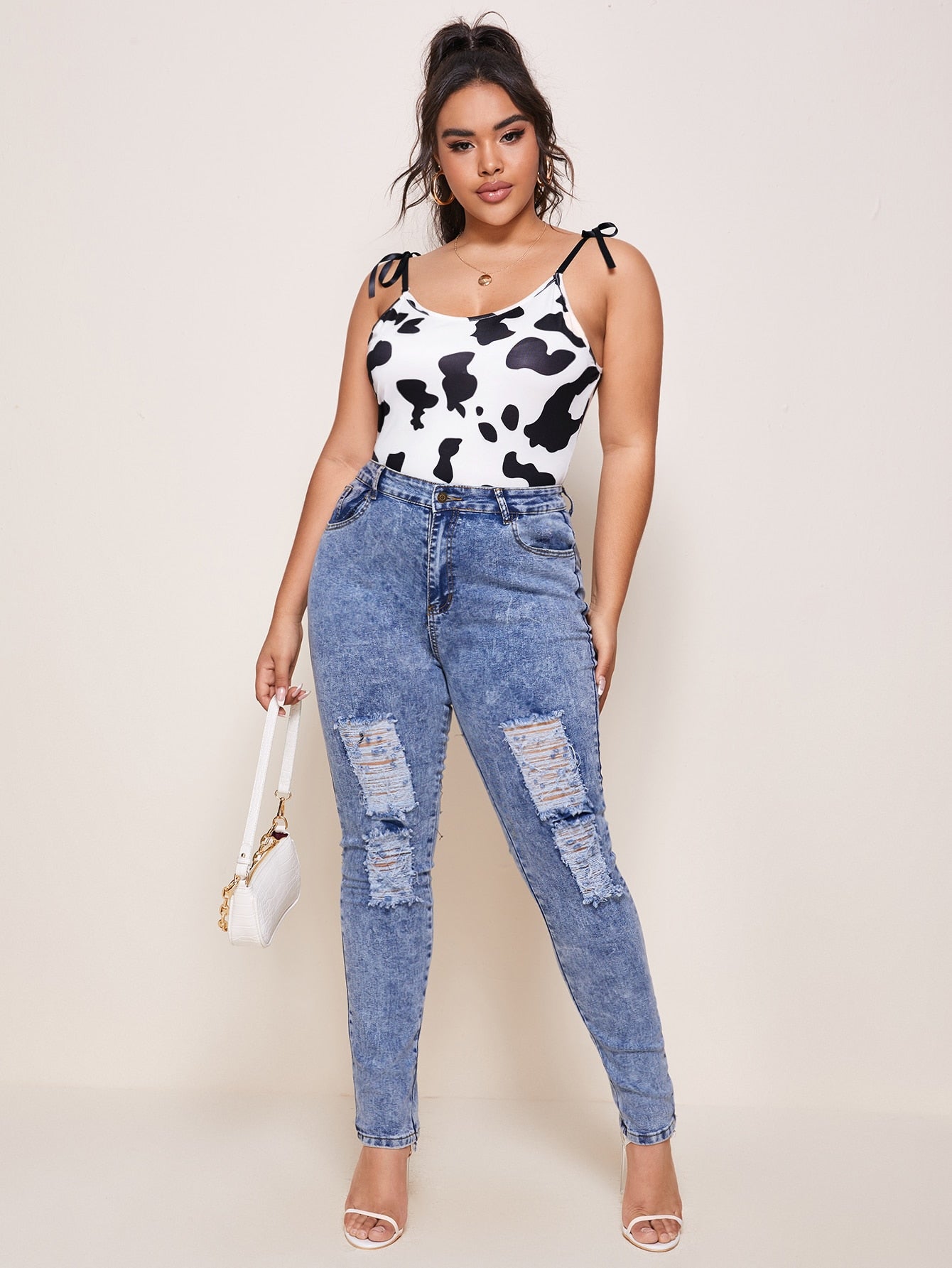 plus size cow print bodysuit