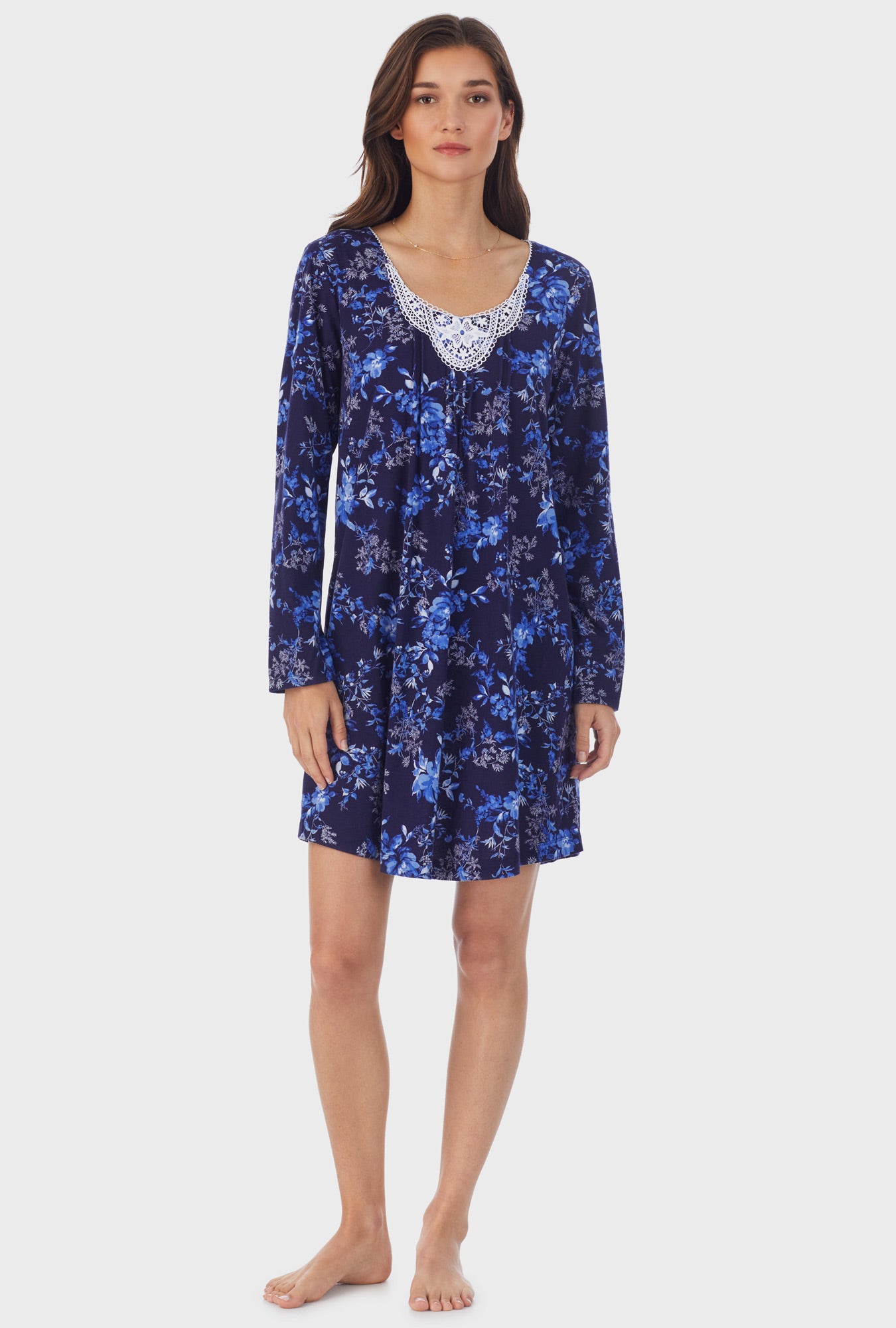 Aqua Floral Cotton Short Nightgown – Carole Hochman