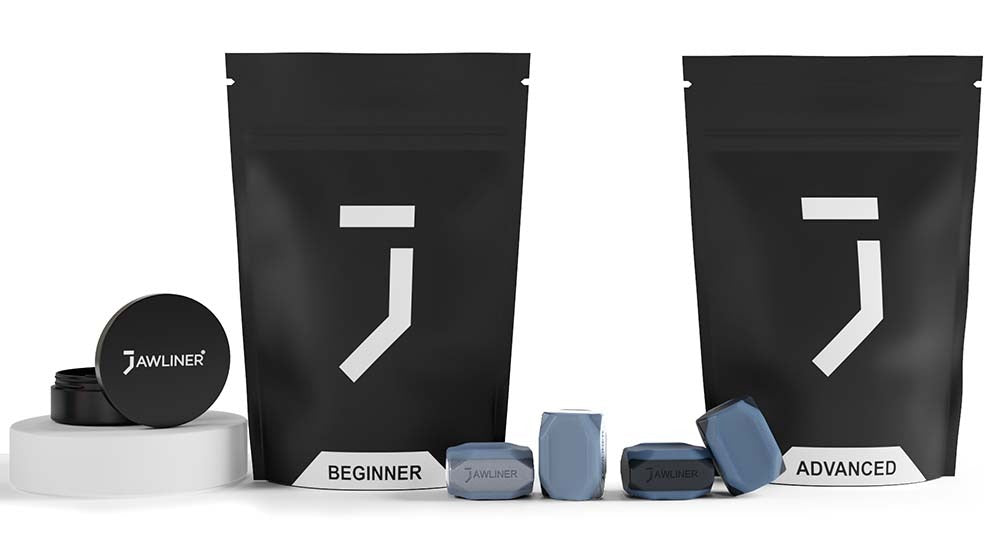the picture shows the jawliner 3.0 beginner and advanced pack which contain jawliner beginner, jawliner advanced with the jawliner bag and the jawliner tin