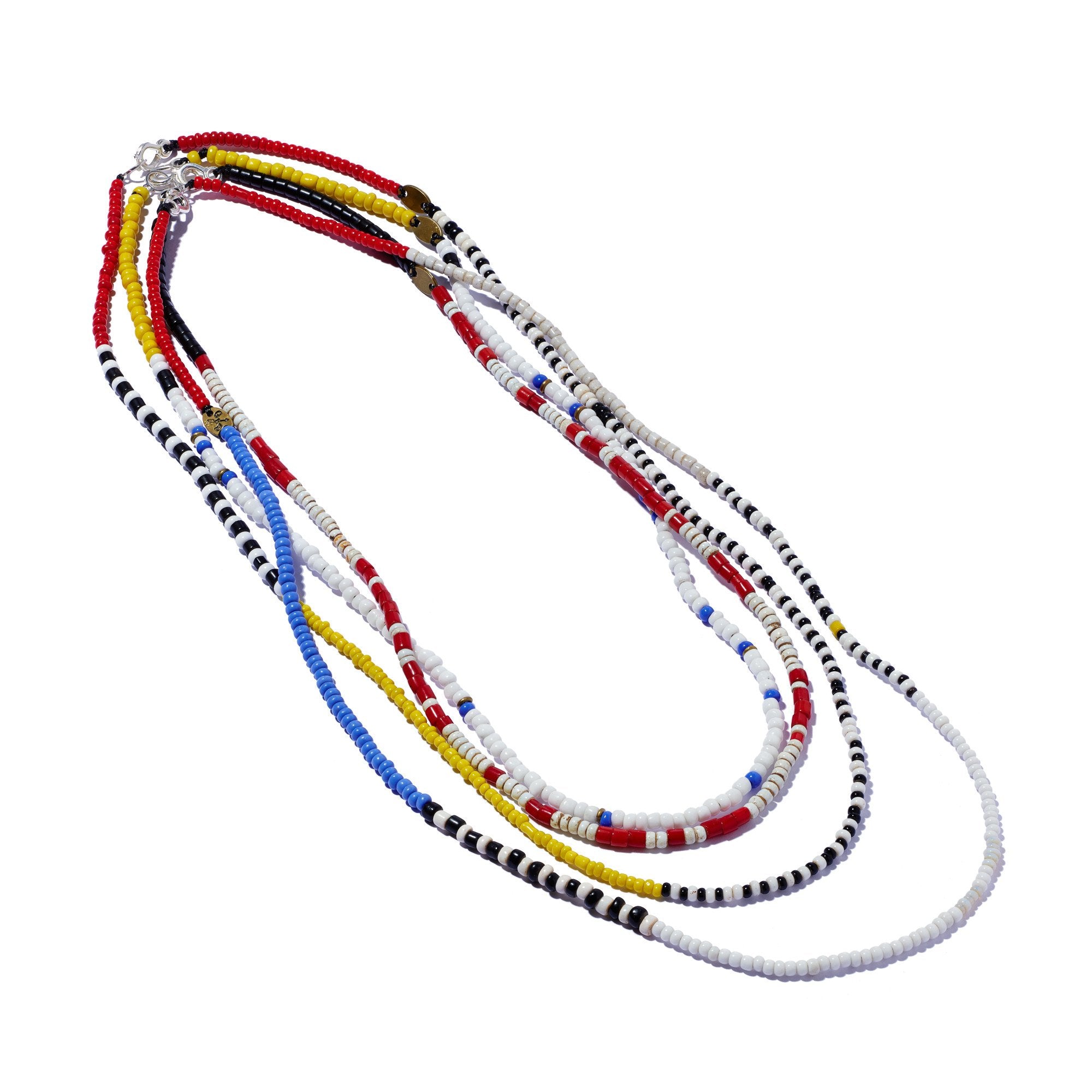 African Seed Bead Necklace Red, Black, White & Yellow