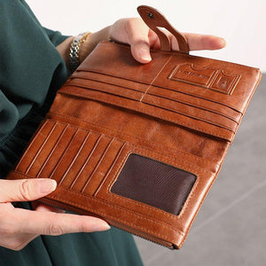 Genuine Leather Vintage Card Holder Multi-slots Long Wallet Purse