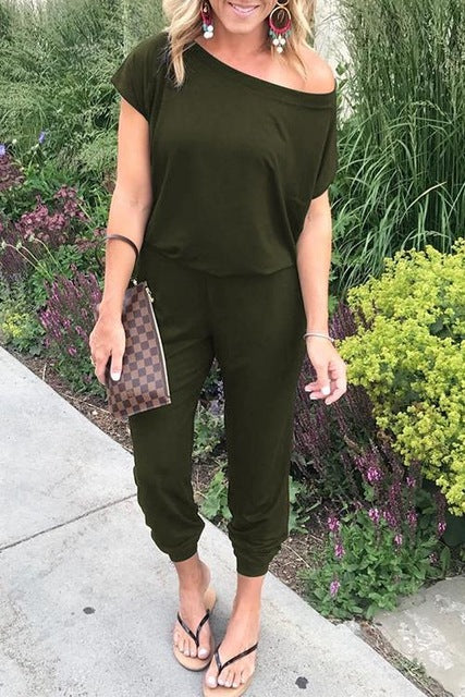 off the shoulder short sleeve jumpsuit