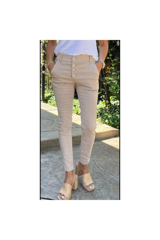 Bevy Flog Ronit Button Fly Beige Pants