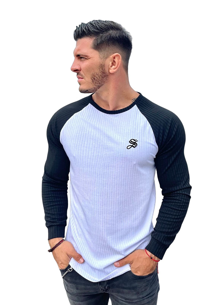 BaseBall - Camiseta de manga larga negra/blanca hombre - Sarman Fashion - Venta por mayor ropa de marca para de Canadá