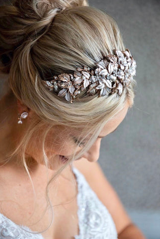 Jasmine wearing her Rose Gold Handmade Headband on her wedding day