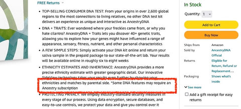 AncestryDNA kit fine print extra fee