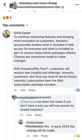 AncestryDNA plus removes free features