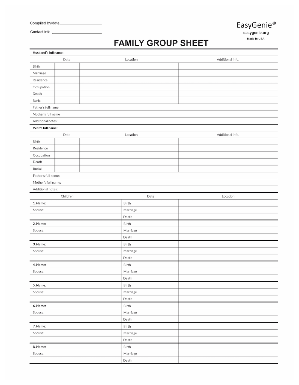 EasyGenie Blank Two Sided Family Group Sheets for Genealogy (40 sheets