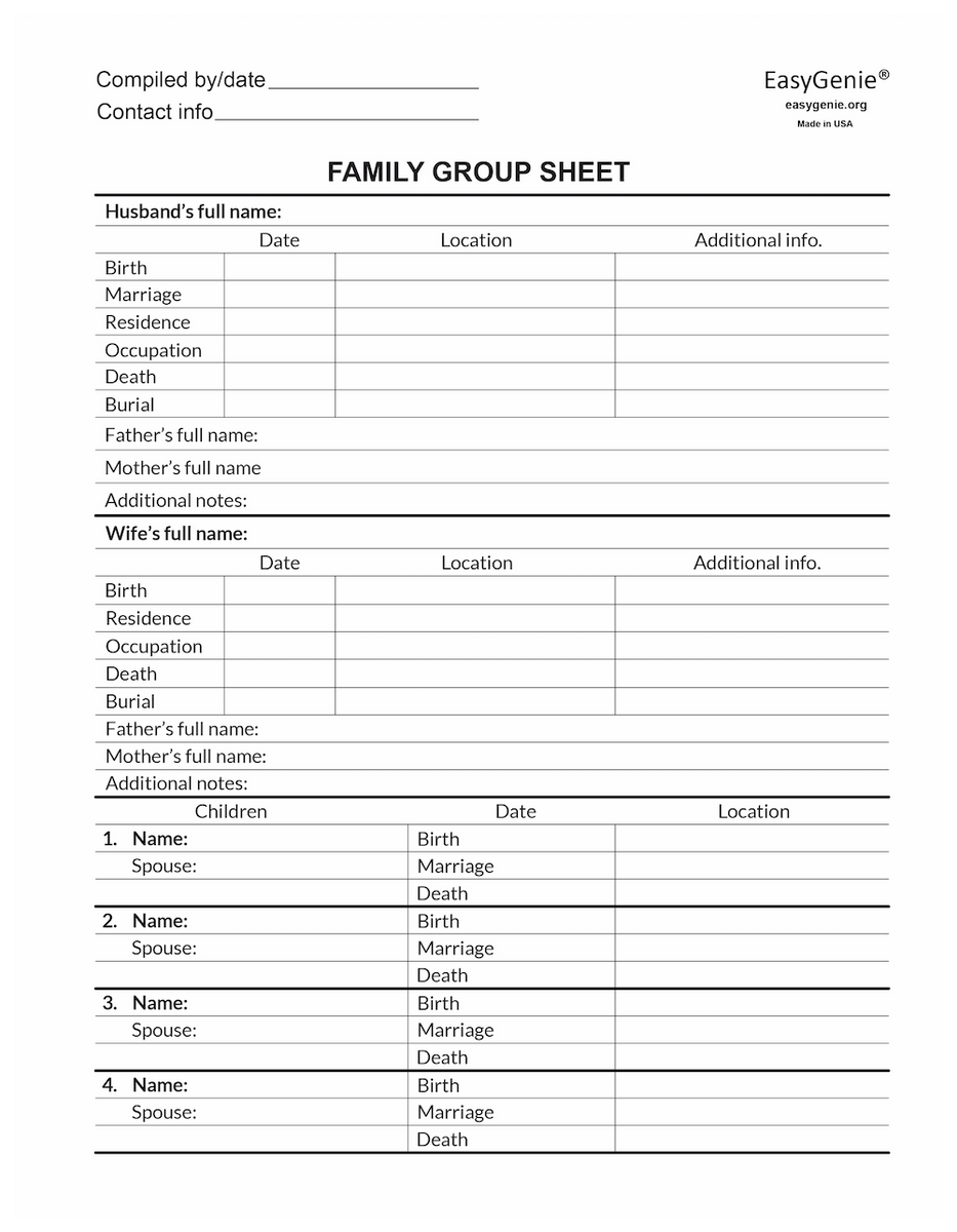 Genealogy Family Form Printable Printable Forms Free Online