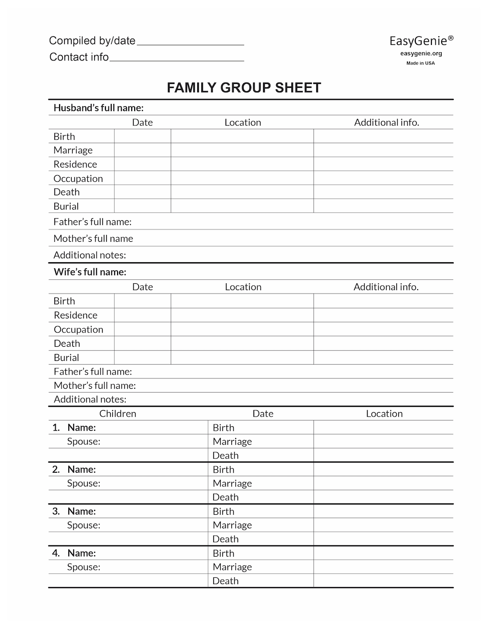 Printable Free Fillable Genealogy Forms