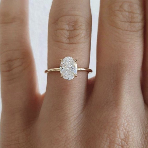 Oval Cut Hidden Halo Cathedral Set Unique Moissanite Engagement Ring