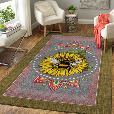 THE SUNFLOWER & A BEE IN MANDALA PATTERN HIPPIE AREA RUG