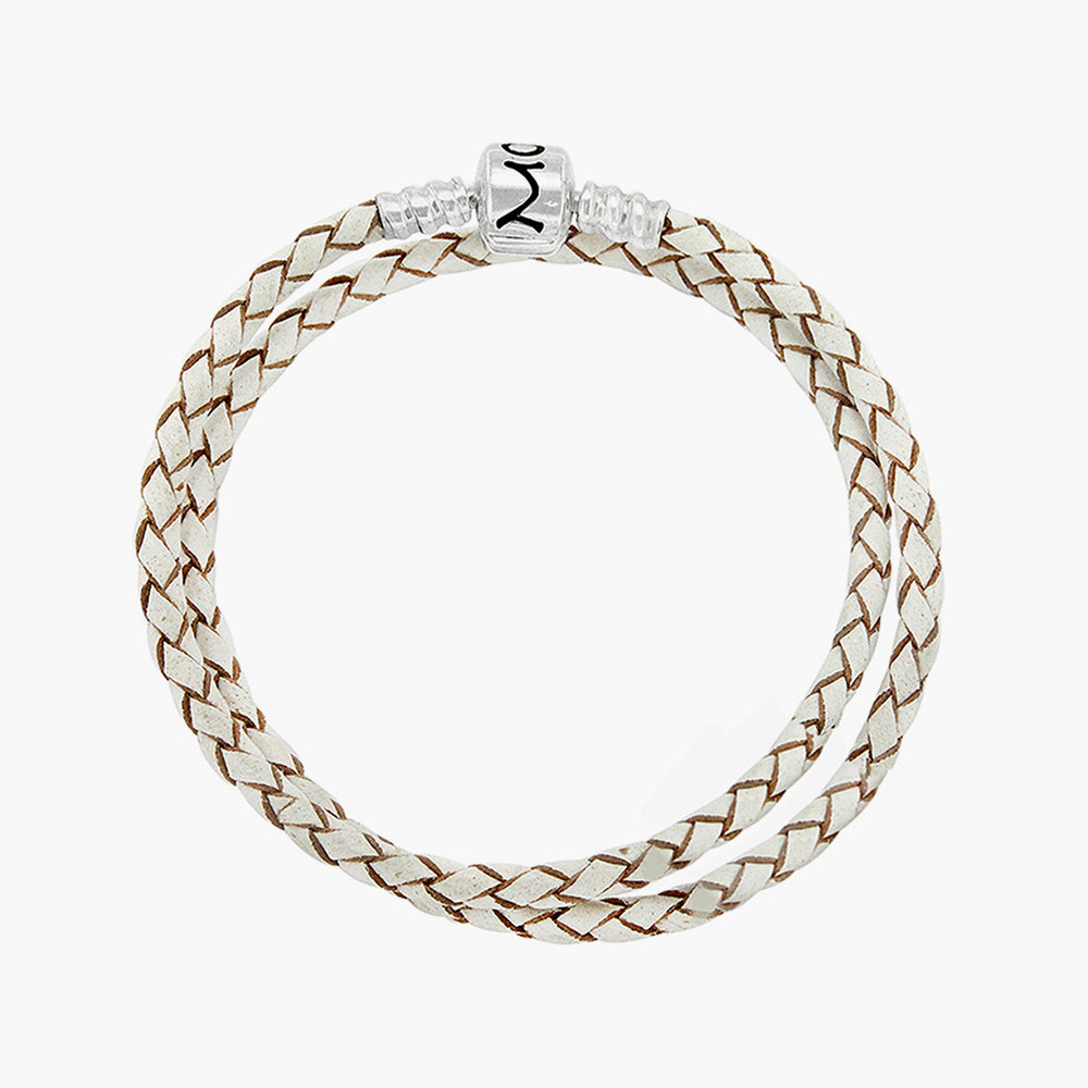 Double Champagne White Leather Bracelet