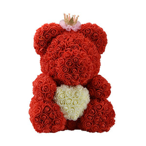 white rose bear with red heart