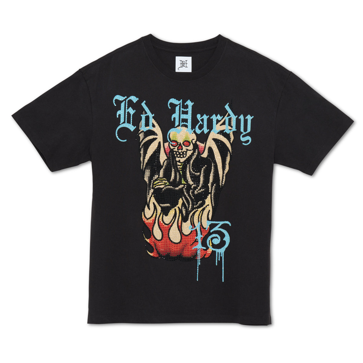 Ed Hardy Flaming Tiger Black Long Sleeve Crop T-Shirt