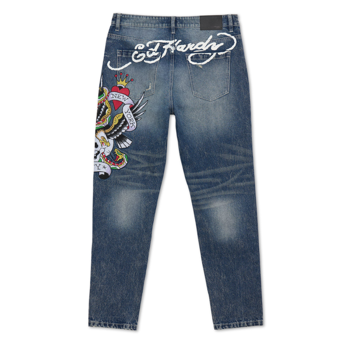 Ed Hardy Tiger Embroidered Jeans Dark Blue Y2K Tiger Patch