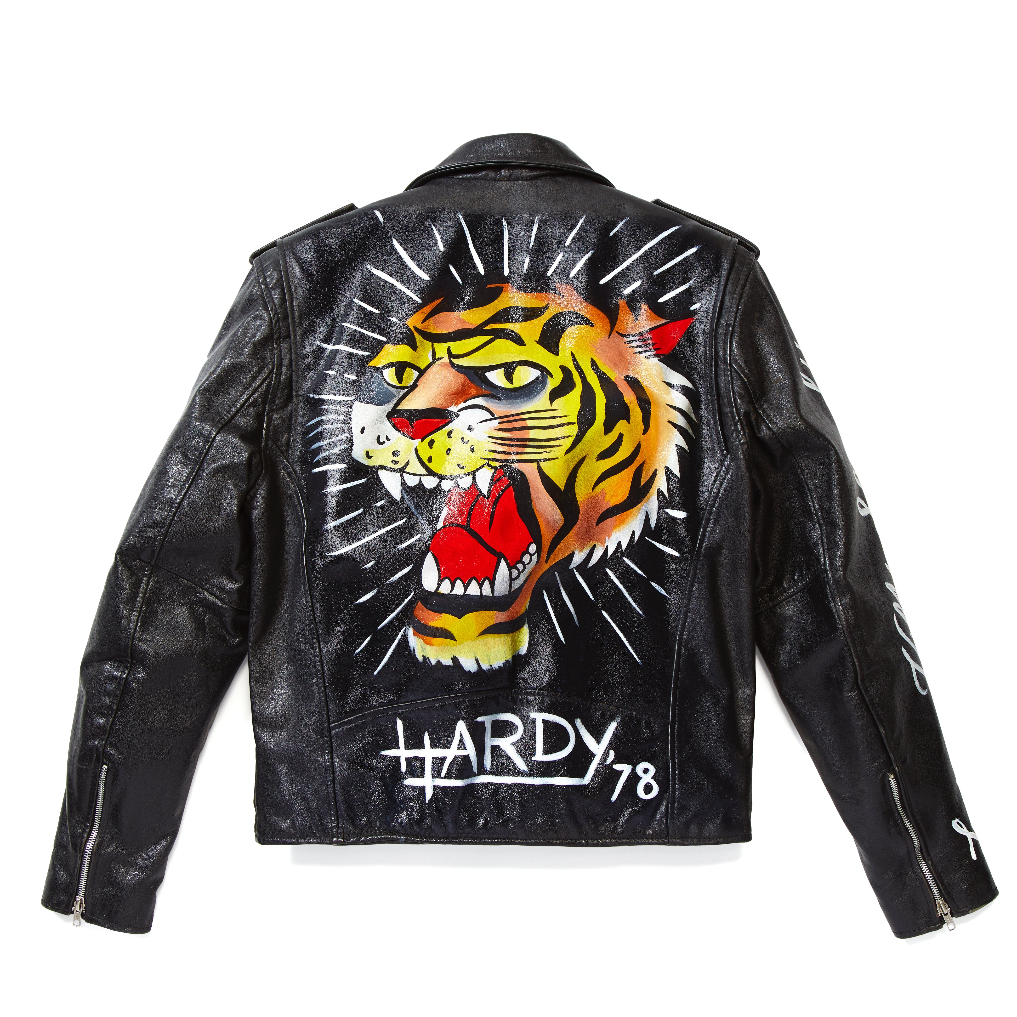 Tiger Painted Leather Jacket  Custom  edhardyoriginals