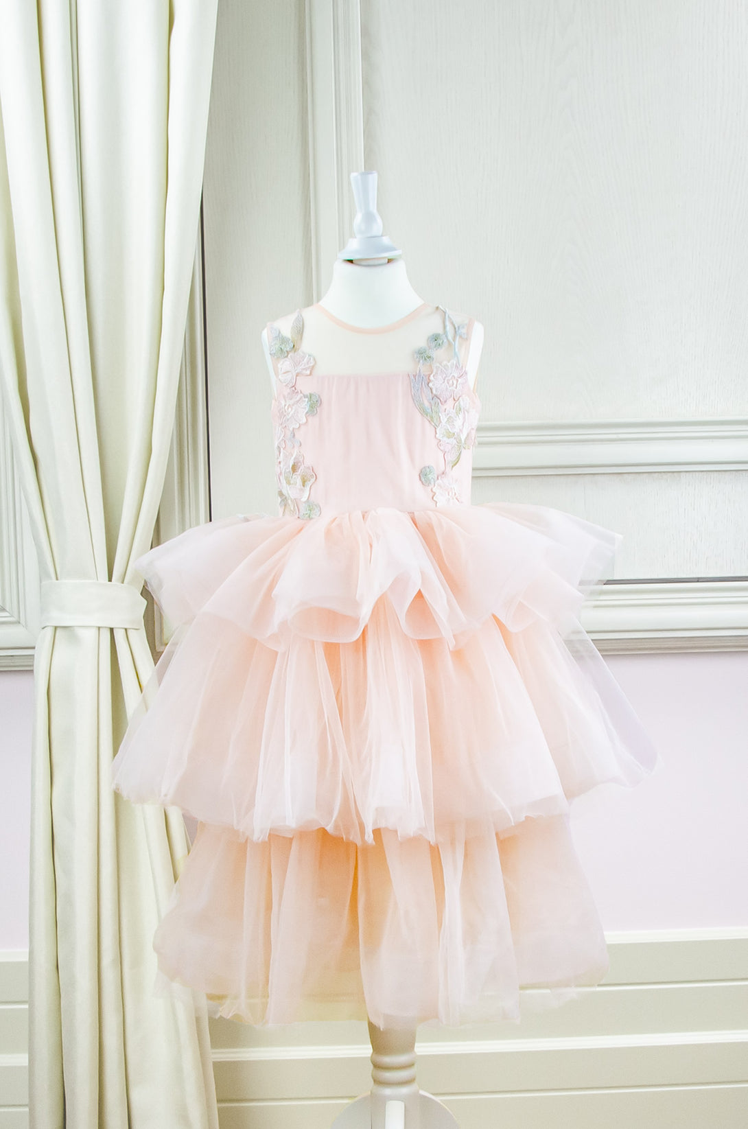 Apricot flower girl dress with multi-layer tulle skirt - Girl