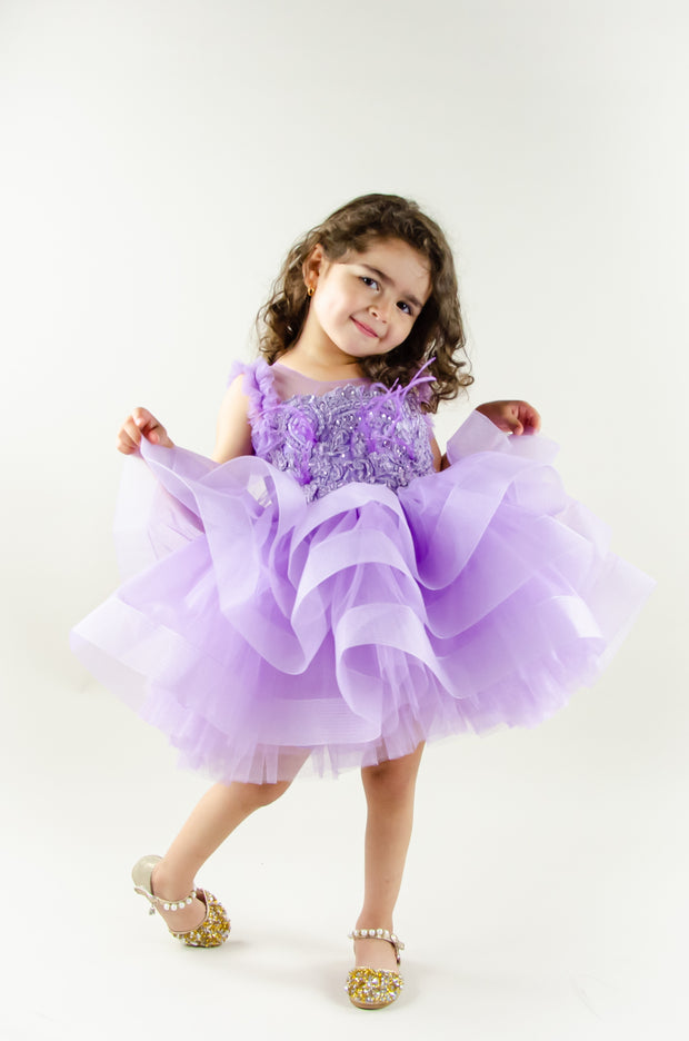 Purple baby girl dress with crystal and 