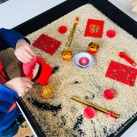 chinese new year sensory tray children preschool kids parents home