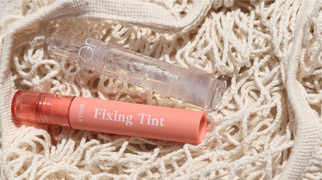 Etude House Fixing Tint y Rom&nd Glasting Water Gloss Meteor Track