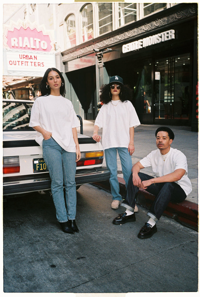 3 friends wearing white t shirts in Los Angeles