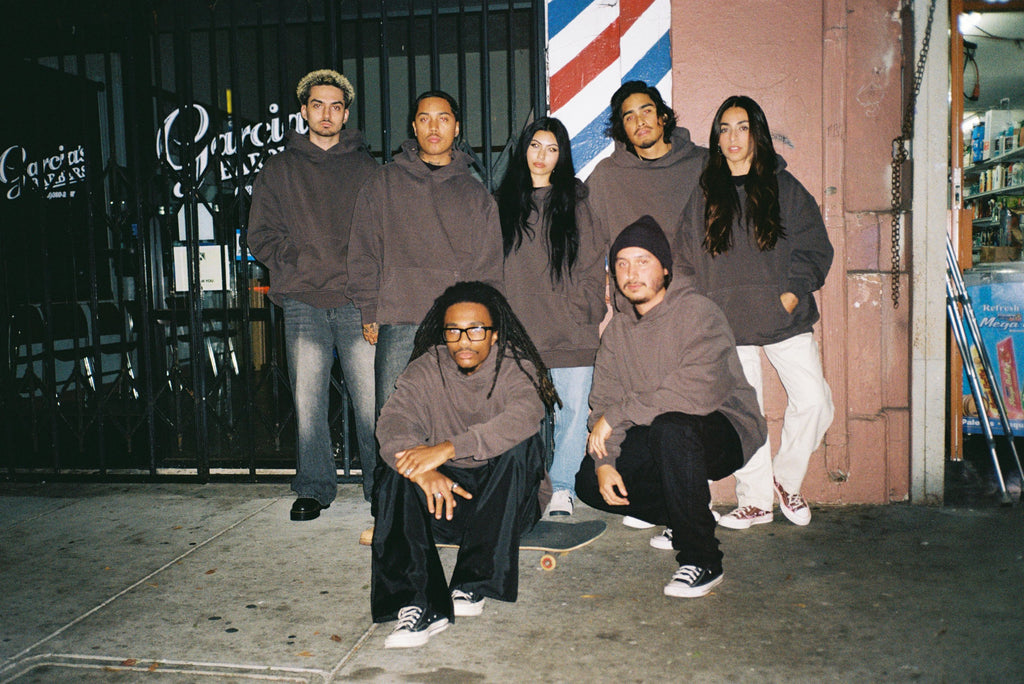 group of friends in los Angeles wearing garment dyed hoodie