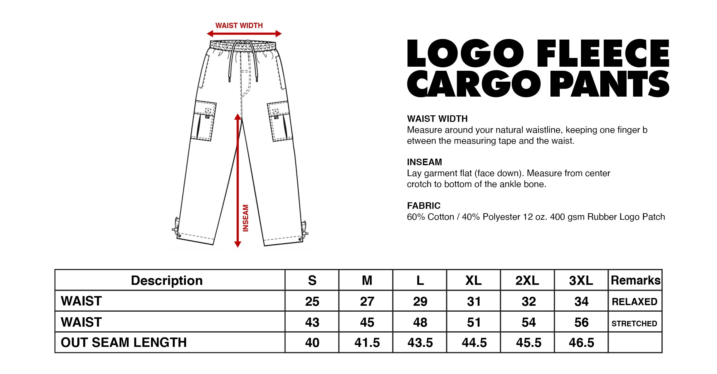 SIZE CHART OUT OF NOTHING TRACK PANTS — NOTHIN'SPECIAL