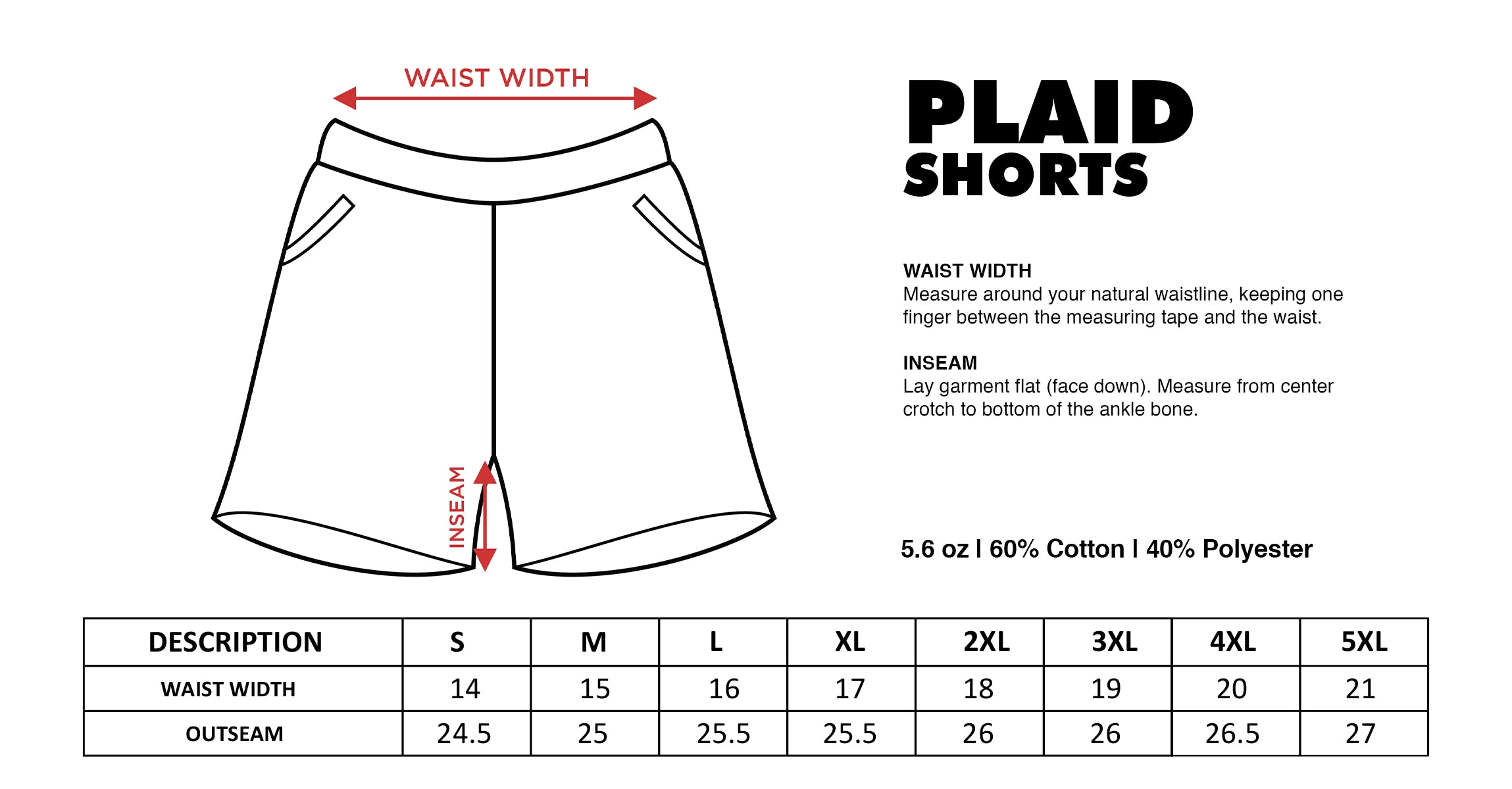 Size Chart - Plaid Shorts – Shakawear.com