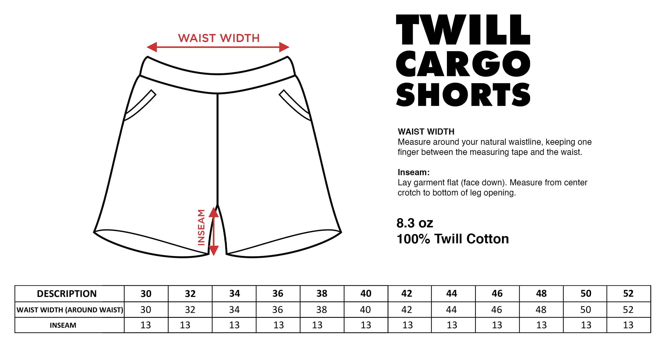 Size Chart For Shorts