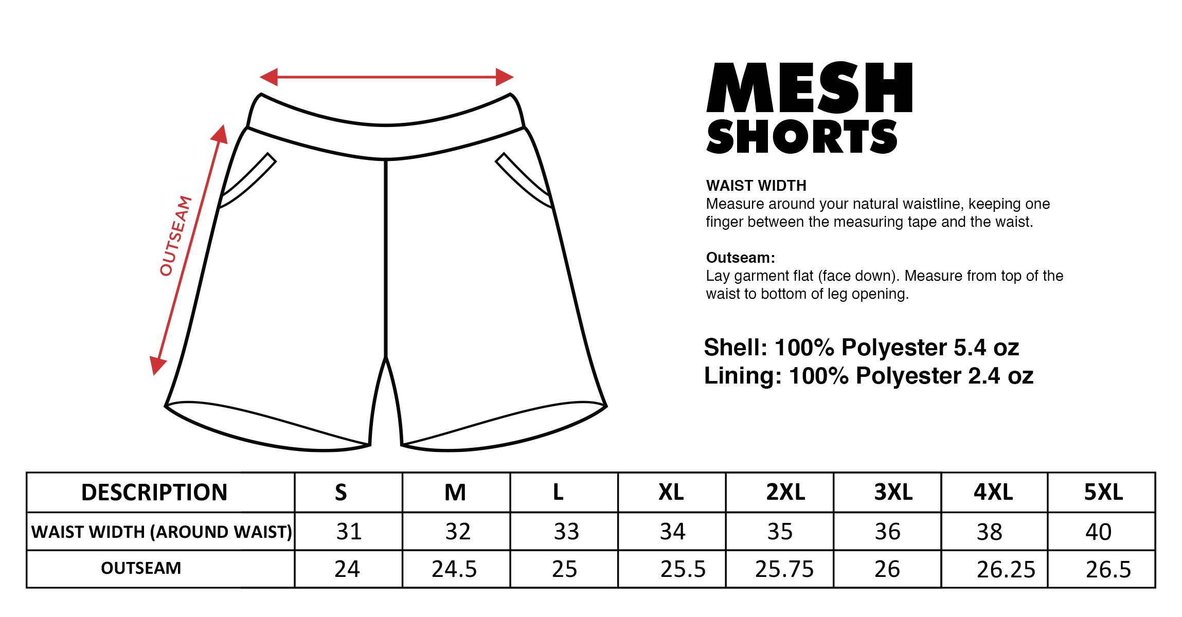 Size Chart - Mesh Shorts – Shakawear.com