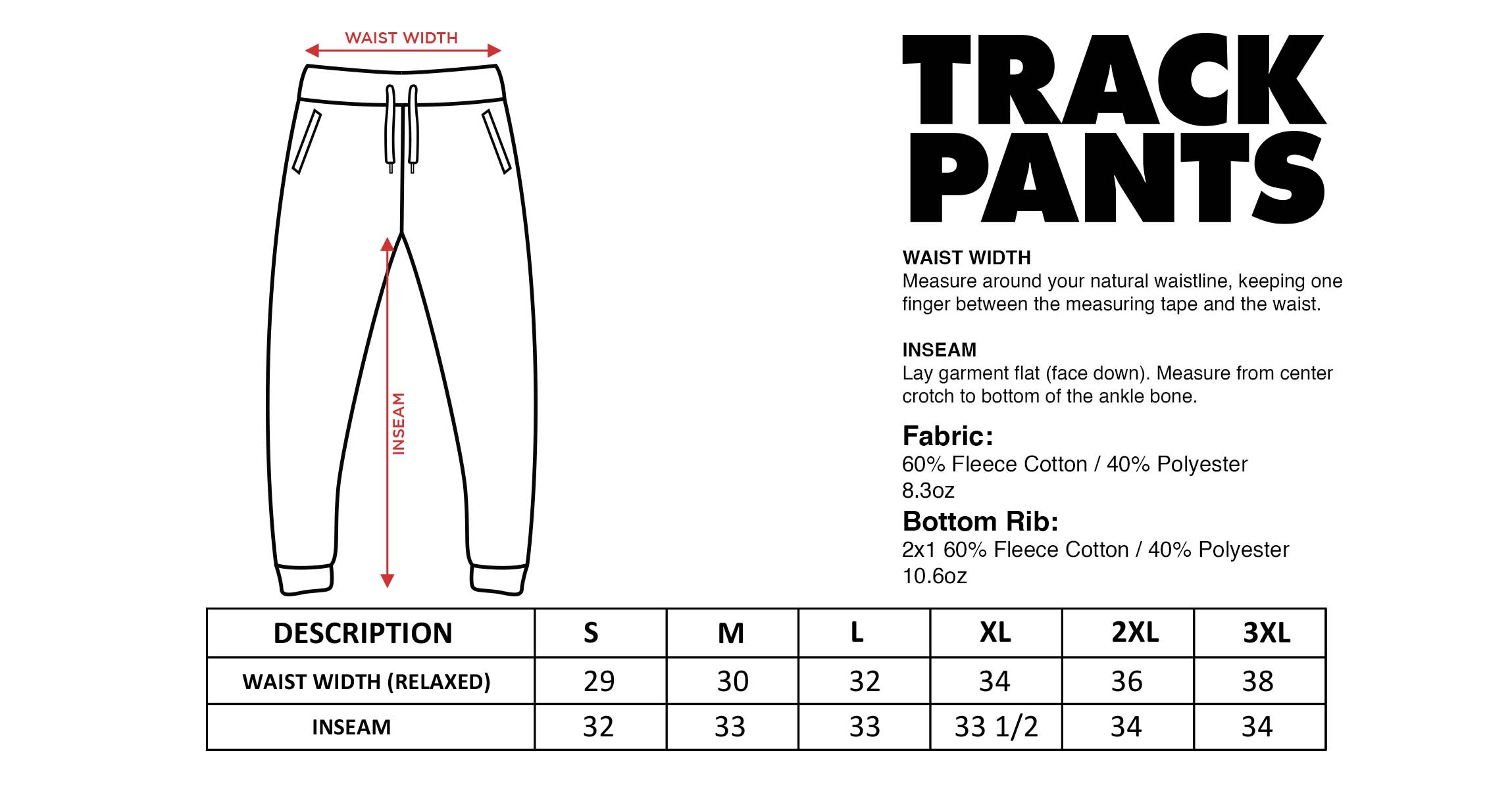 Size Chart - Track Pants – Shakawear.com