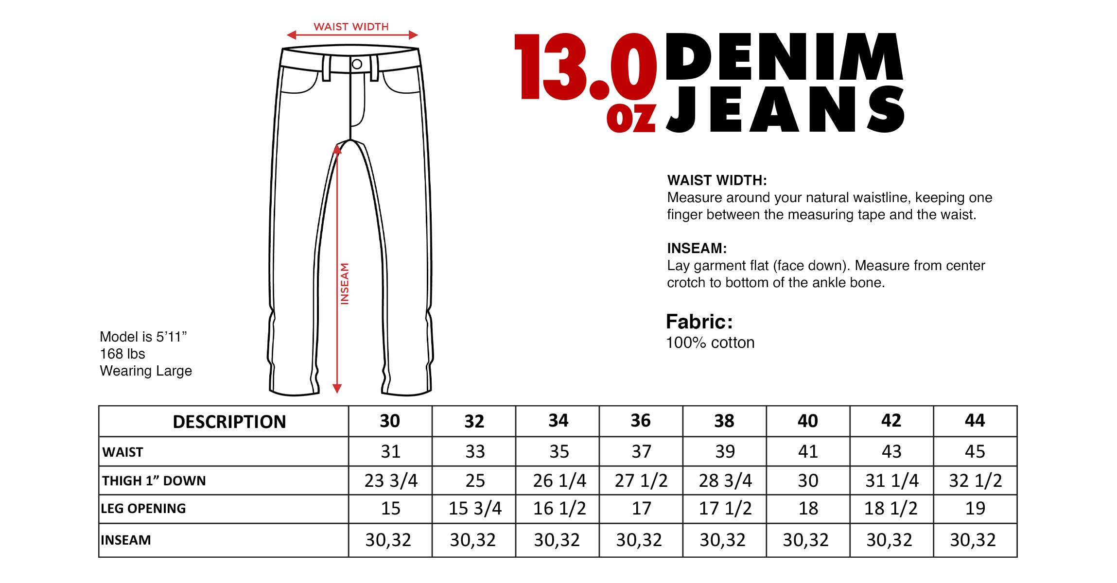 Size Chart - Raw Denim – Shakawear.com