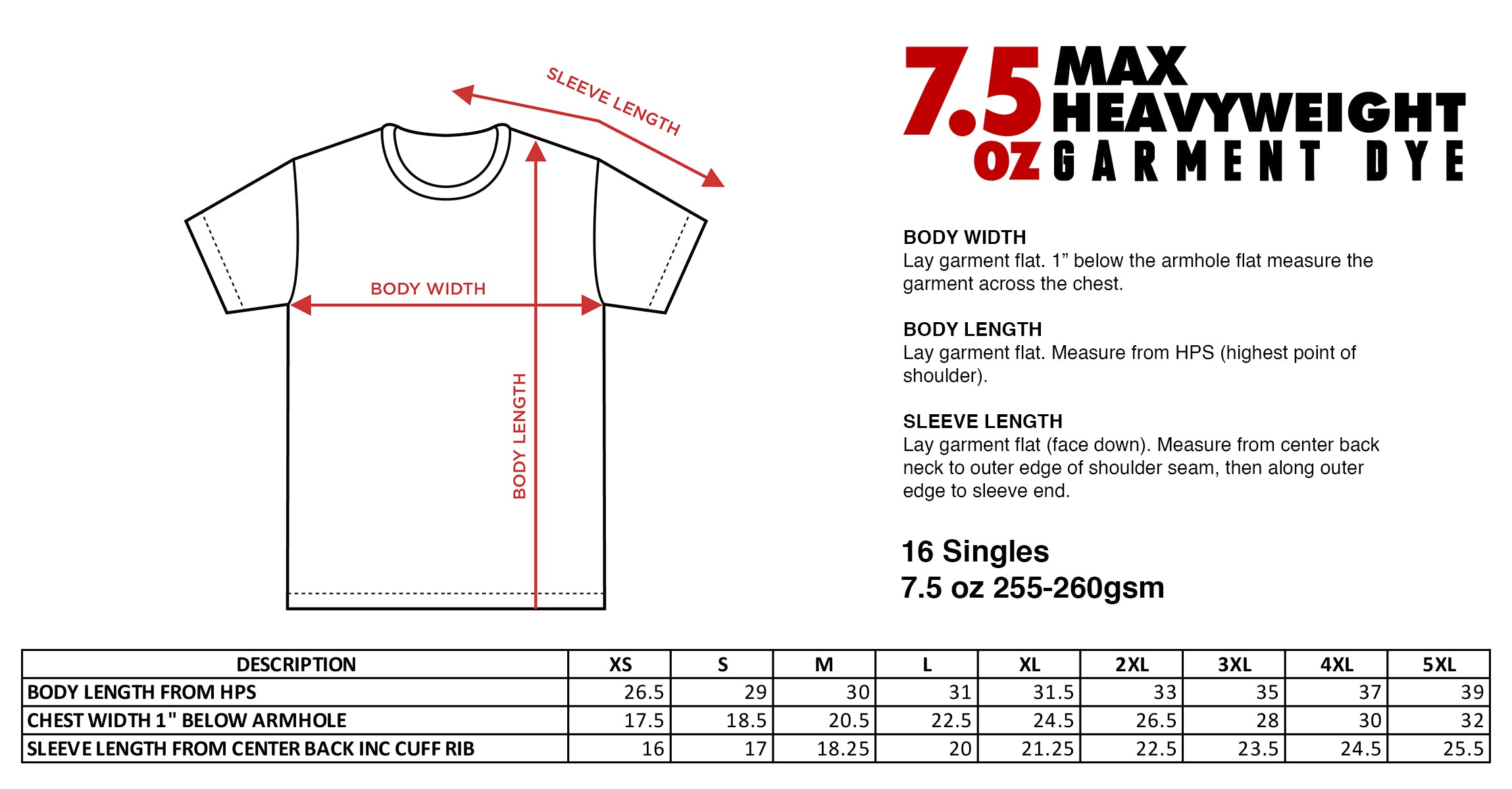 Max Heavyweight Garment Dye - Standard Sizes