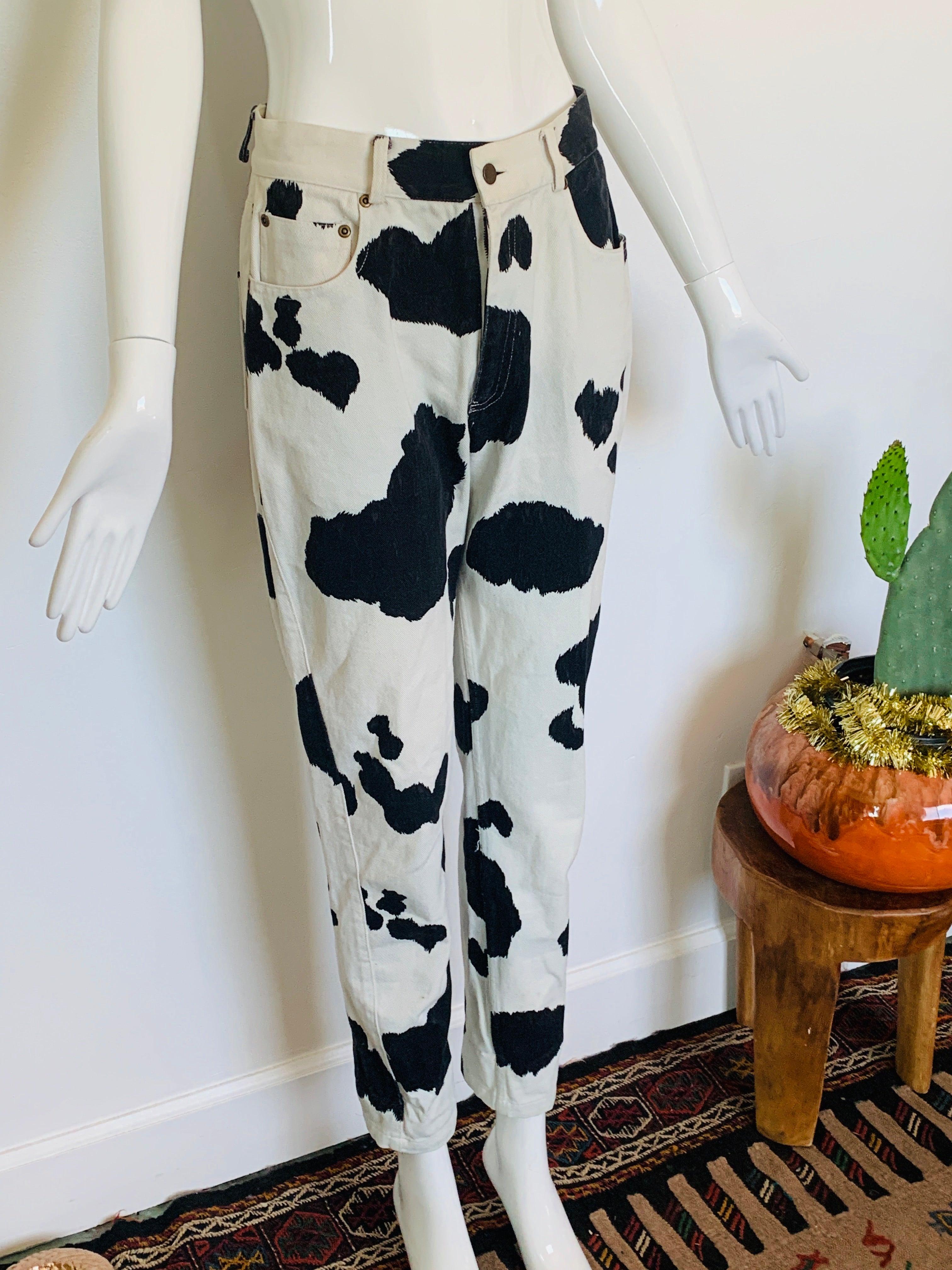 cow print mom jeans